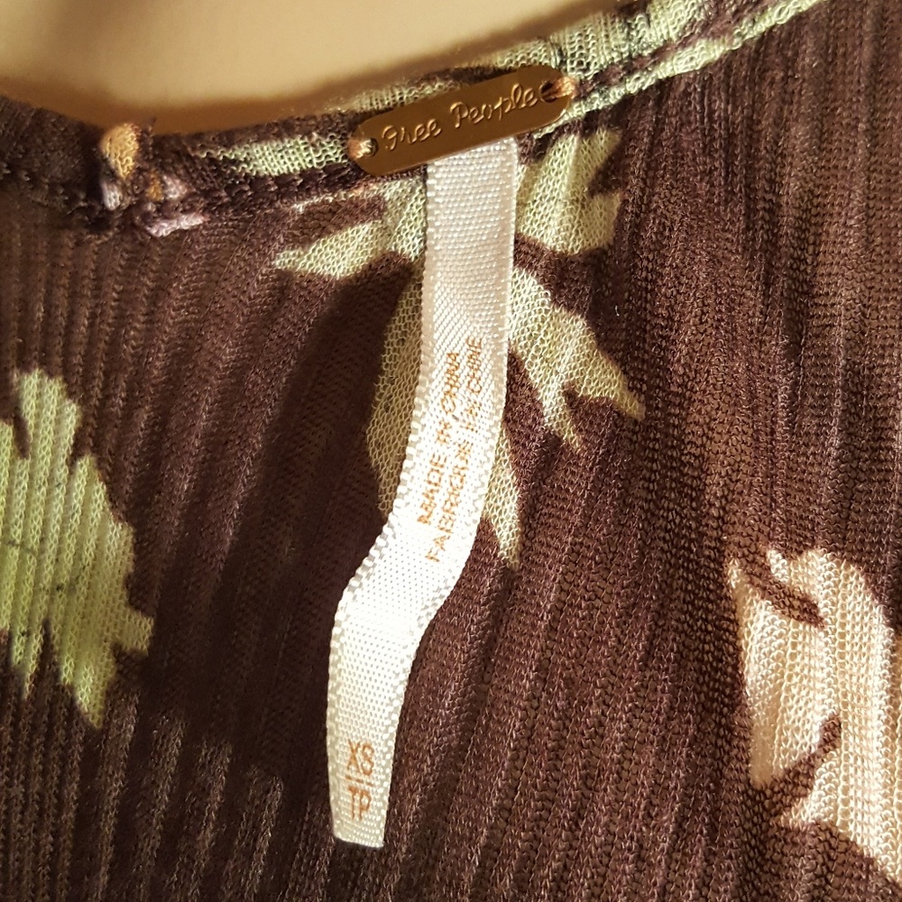 Free People Gauzy Brown Floral Short Sleeve Top - Picture 5 of 8